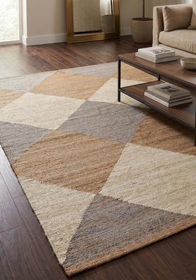 Saffron Rugs Flat Woven Tan Argyle Contemporary Rectangular Wool Area Rug