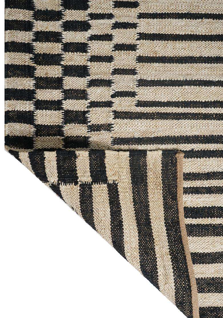 Saffron Rugs Natural Modern Striped Flat Weave Jute and Wool Rectangular Rug - Indya