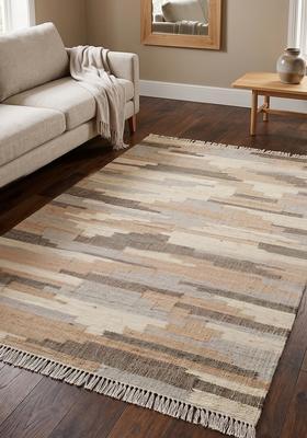 Saffron Rugs Flat Woven Grey Striped Contemporary Rectangular Wool Area Rug
