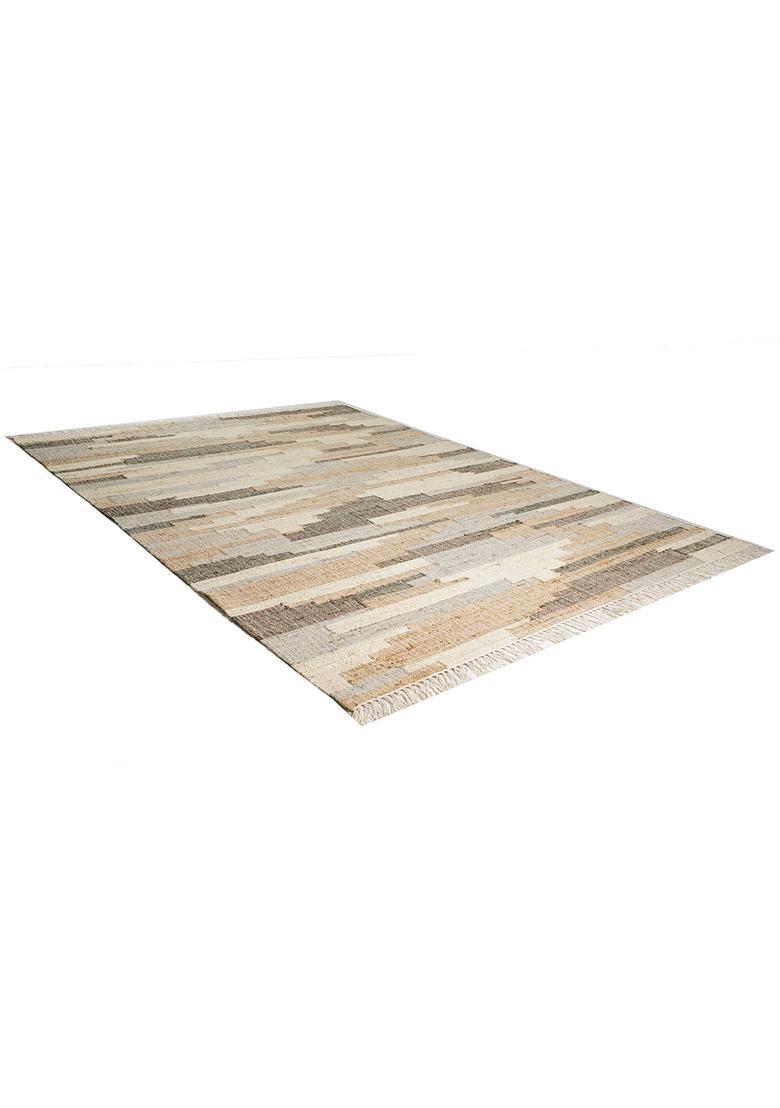 Saffron Rugs Flat Woven Grey Striped Contemporary Rectangular Wool Area Rug - Indya