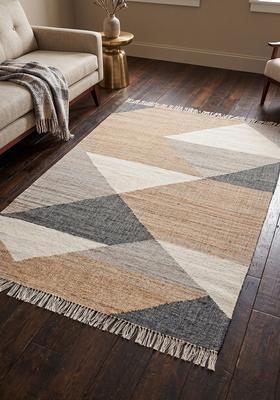 Saffron Rugs Flat Woven Tan Geometric Contemporary Rectangular Wool Area Rug