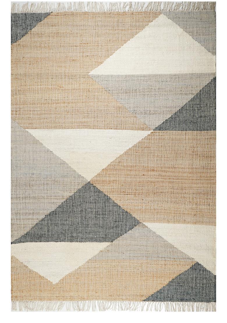 Saffron Rugs Flat Woven Tan Geometric Contemporary Rectangular Wool Area Rug - Indya