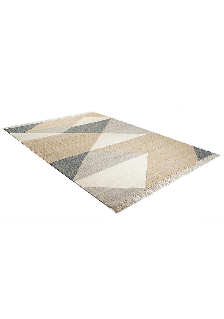 Saffron Rugs Flat Woven Tan Geometric Contemporary Rectangular Wool Area Rug - Indya