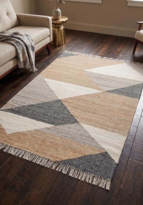 Saffron Rugs Flat Woven Tan Geometric Contemporary Rectangular Wool Area Rug