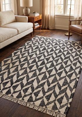 Saffron Rugs Flat Woven Black Geometric Modern Rectangular Wool Area Rug