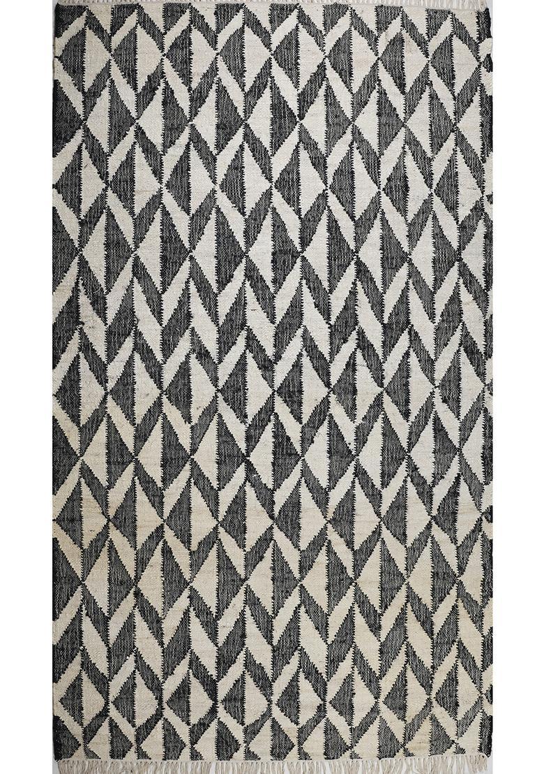 Saffron Rugs Flat Woven Black Geometric Modern Rectangular Wool Area Rug - Indya