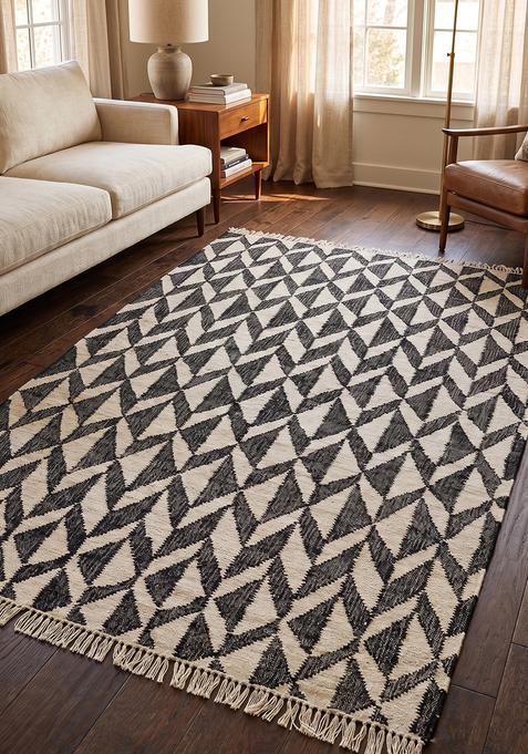 Saffron Rugs Flat Woven Black Geometric Modern Rectangular Wool Area Rug