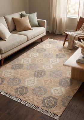 Saffron Rugs Flat Woven Tan Geometric Bohemian Rectangular Wool Area Rug