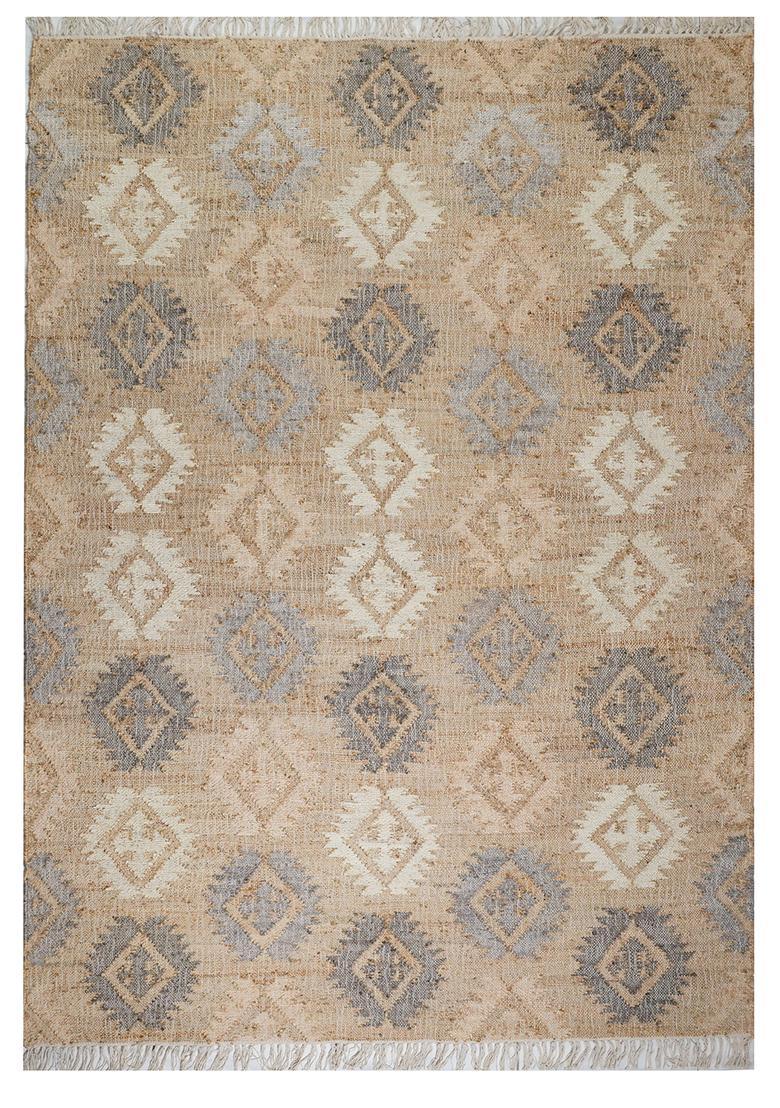 Saffron Rugs Flat Woven Tan Geometric Bohemian Rectangular Wool Area Rug - Indya
