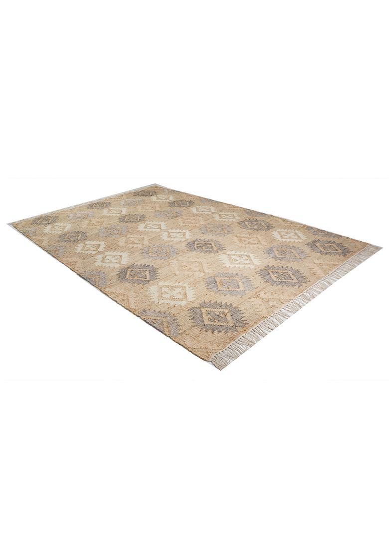 Saffron Rugs Flat Woven Tan Geometric Bohemian Rectangular Wool Area Rug - Indya