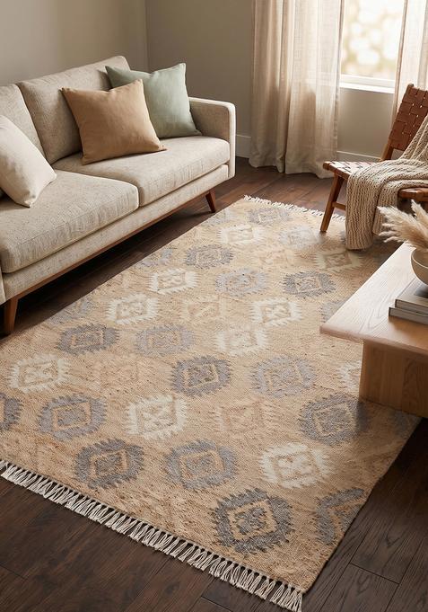 Saffron Rugs Flat Woven Tan Geometric Bohemian Rectangular Wool Area Rug