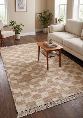 Saffron Rugs Flat Woven Ivory Geometric Minimalist Rectangular Wool Area Rug