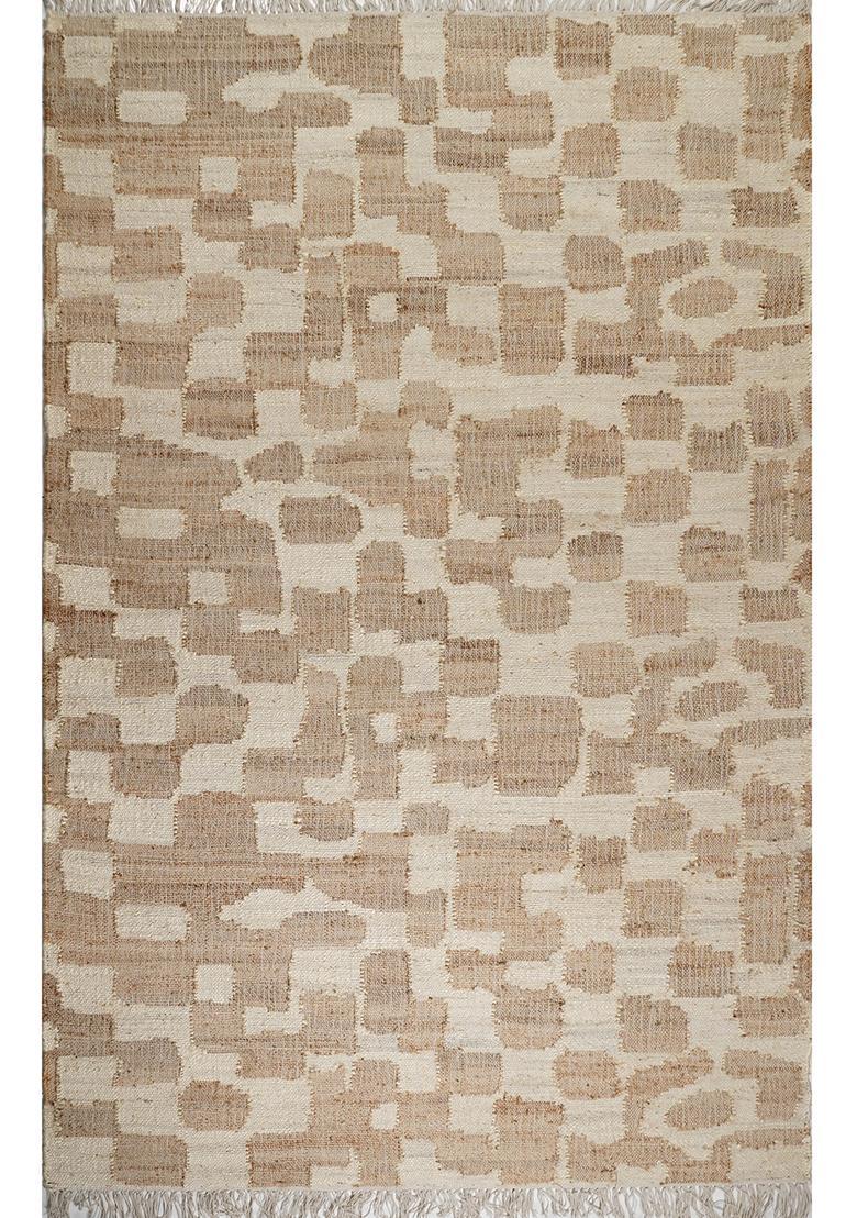 Saffron Rugs Flat Woven Ivory Geometric Minimalist Rectangular Wool Area Rug - Indya
