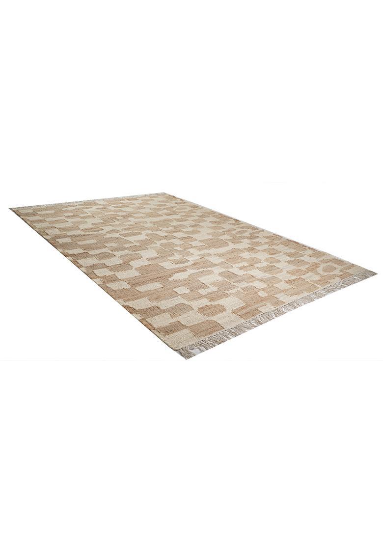Saffron Rugs Flat Woven Ivory Geometric Minimalist Rectangular Wool Area Rug - Indya