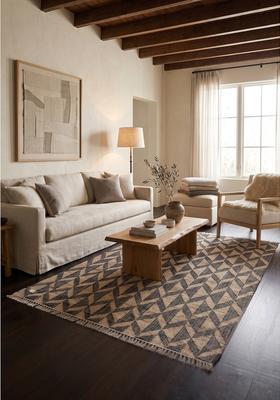 Saffron Rugs Flat Woven Tan Chevron Modern Rectangular Wool Area Rug