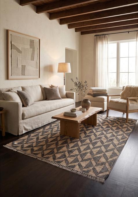 Saffron Rugs Flat Woven Tan Chevron Modern Rectangular Wool Area Rug