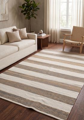 Saffron Rugs Flat Woven Ivory Striped Coastal Rectangular Wool Area Rug