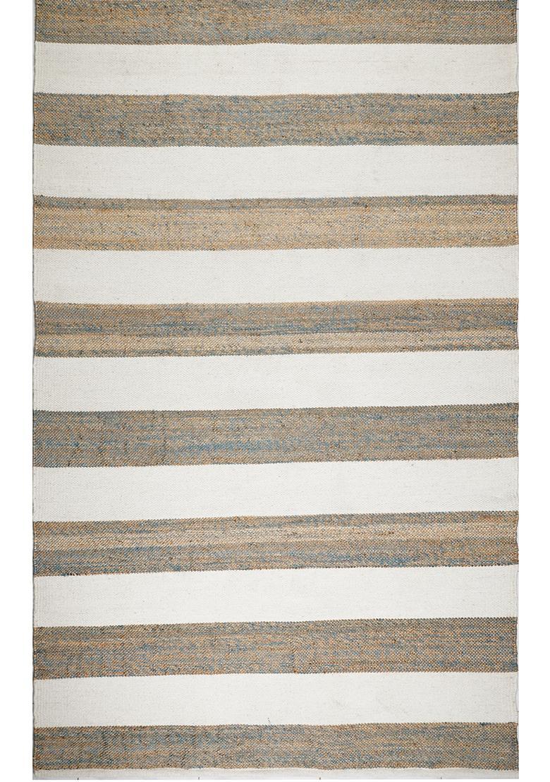 Saffron Rugs Flat Woven Ivory Striped Coastal Rectangular Wool Area Rug - Indya