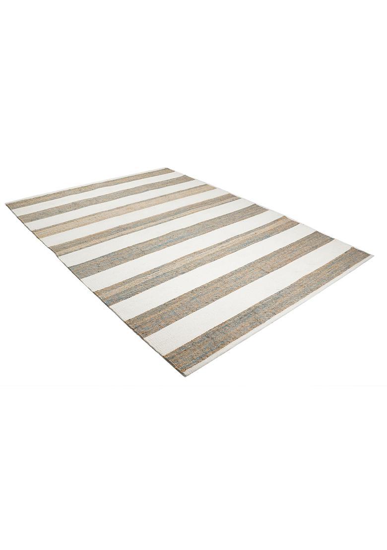 Saffron Rugs Flat Woven Ivory Striped Coastal Rectangular Wool Area Rug - Indya