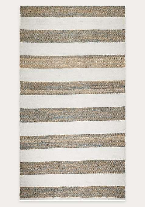 Jute Wool Handmade Ivory Rug | Coastal Striped Carpet For Living Room