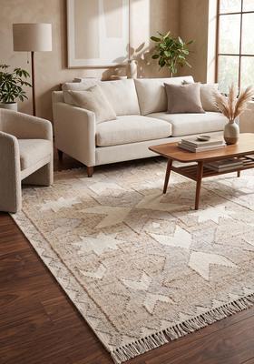 Saffron Rugs Flat Woven Tan Geometric Bohemian Rectangular Wool Area Rug