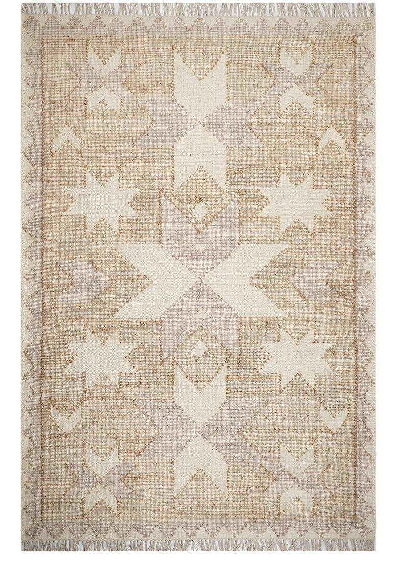 Saffron Rugs Flat Woven Tan Geometric Bohemian Rectangular Wool Area Rug - Indya