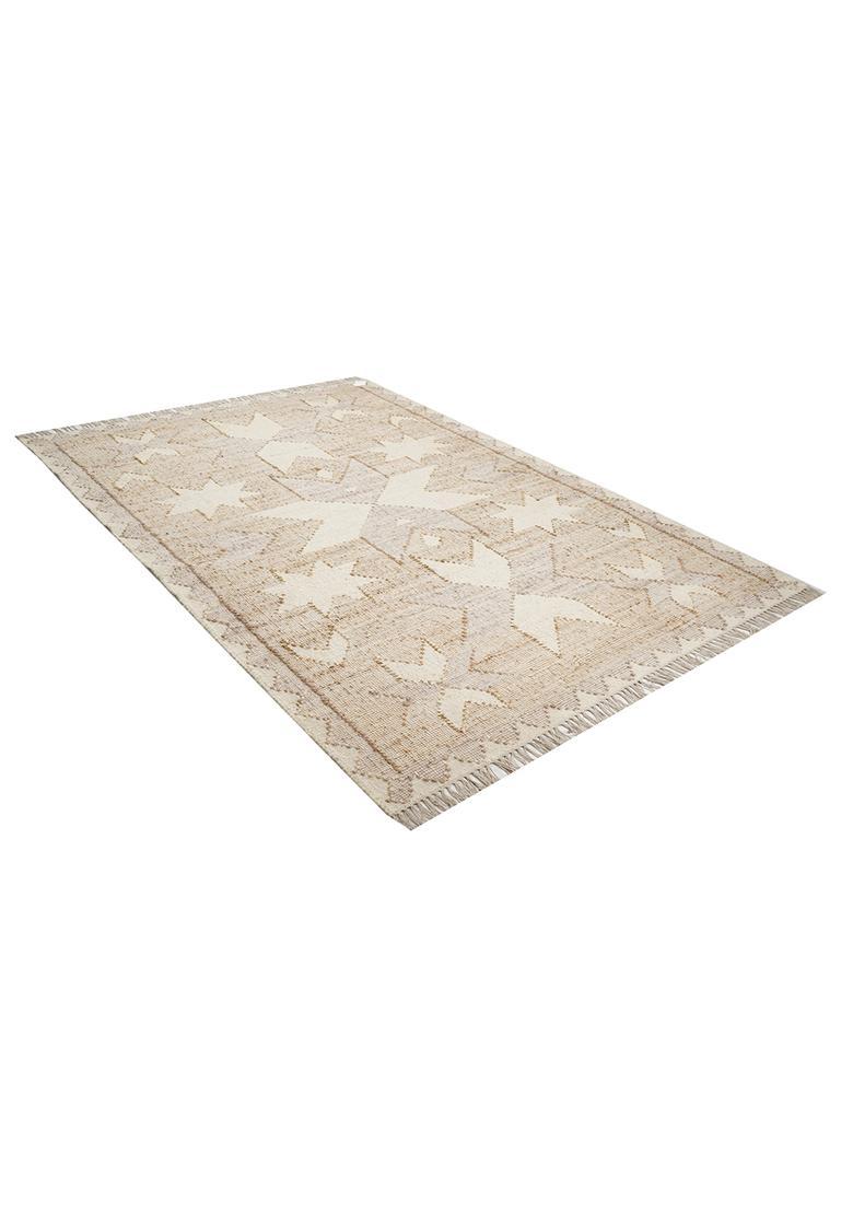 Saffron Rugs Flat Woven Tan Geometric Bohemian Rectangular Wool Area Rug - Indya