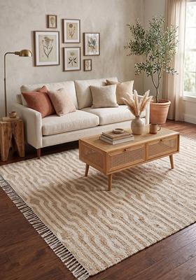 Saffron Rugs Flat Woven Tan Moire Moroccan Rectangular Wool Area Rug