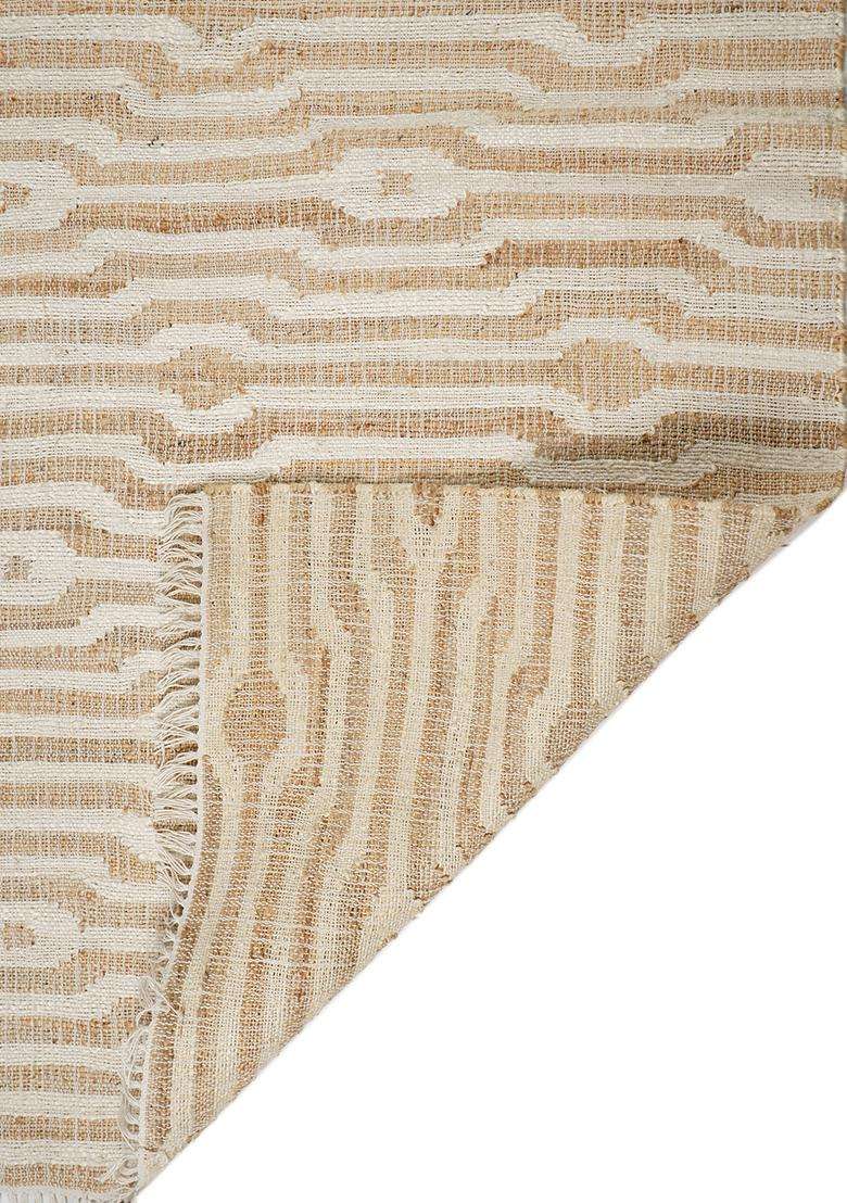 Jute Wool Handmade Tan Rug | Moroccan Moire Carpet For Living Room - Indya