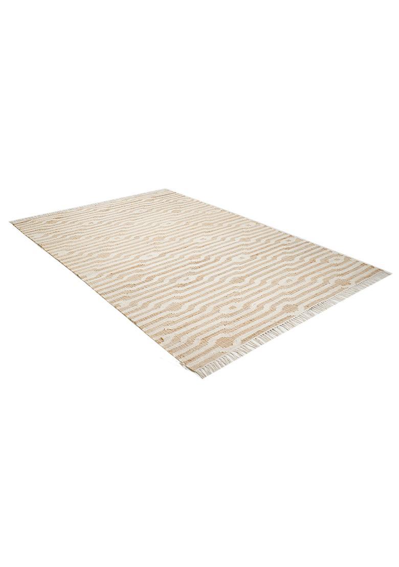 Saffron Rugs Flat Woven Tan Moire Moroccan Rectangular Wool Area Rug - Indya