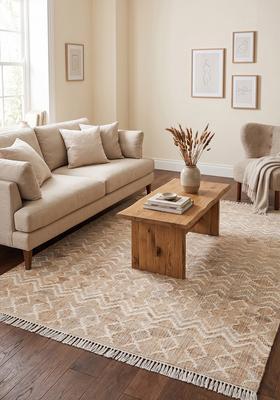 Saffron Rugs Flat Woven Tan Chevron Bohemian Rectangular Wool Area Rug