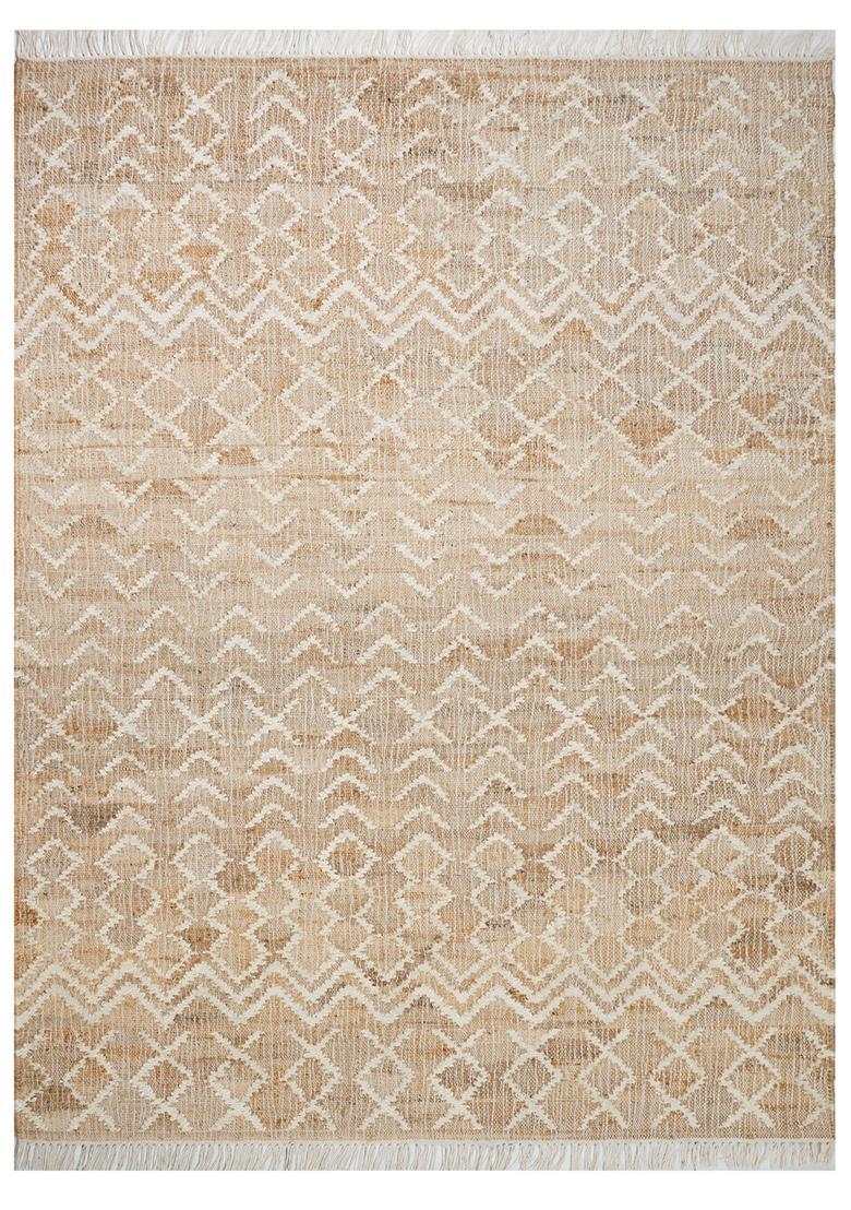 Saffron Rugs Flat Woven Tan Chevron Bohemian Rectangular Wool Area Rug - Indya
