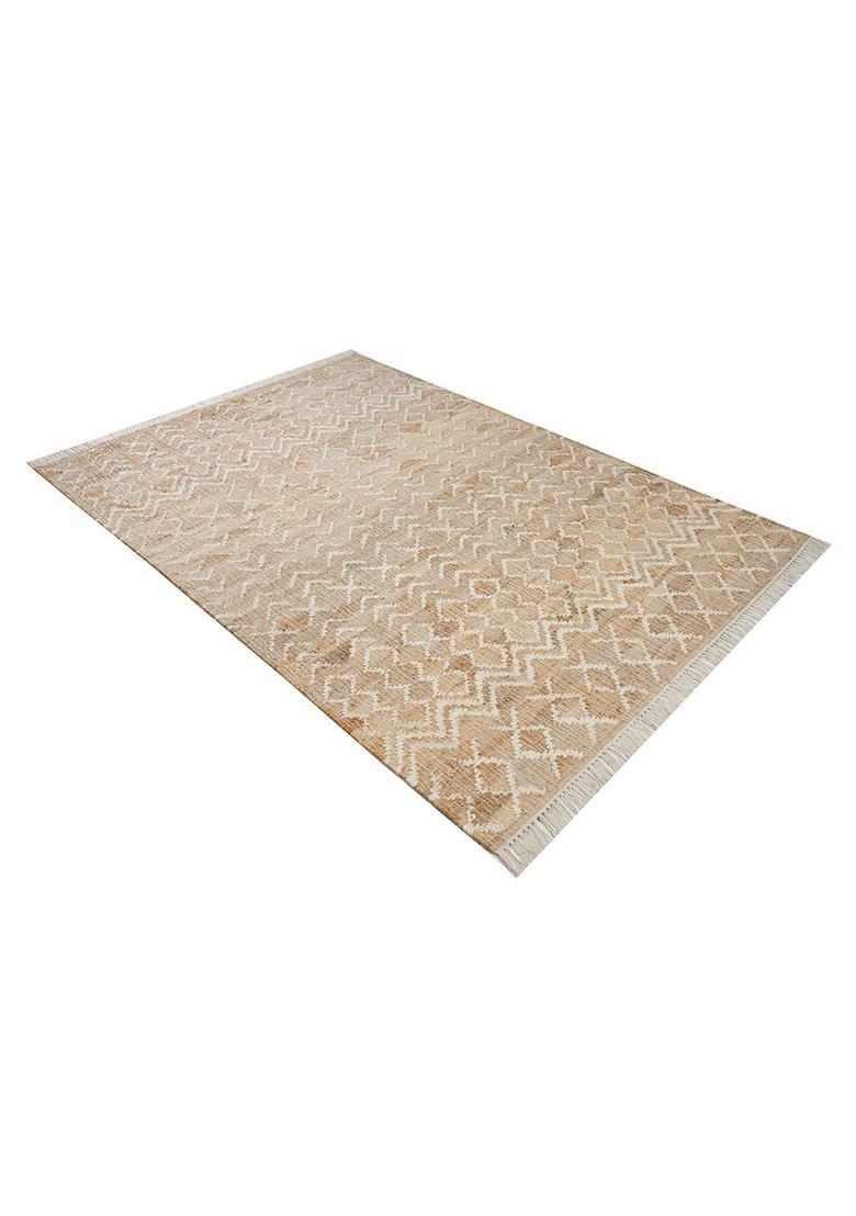 Saffron Rugs Flat Woven Tan Chevron Bohemian Rectangular Wool Area Rug - Indya