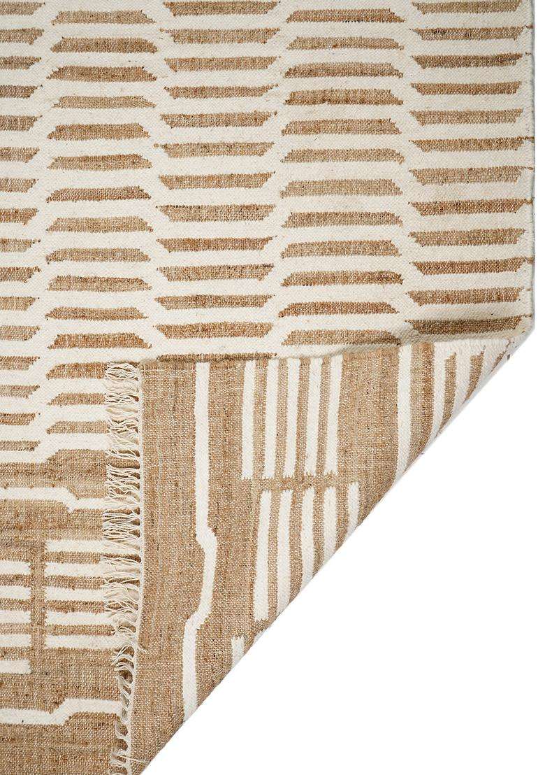 Jute Wool Handmade Tan Rug | Modern Striped Carpet For Living Room - Indya