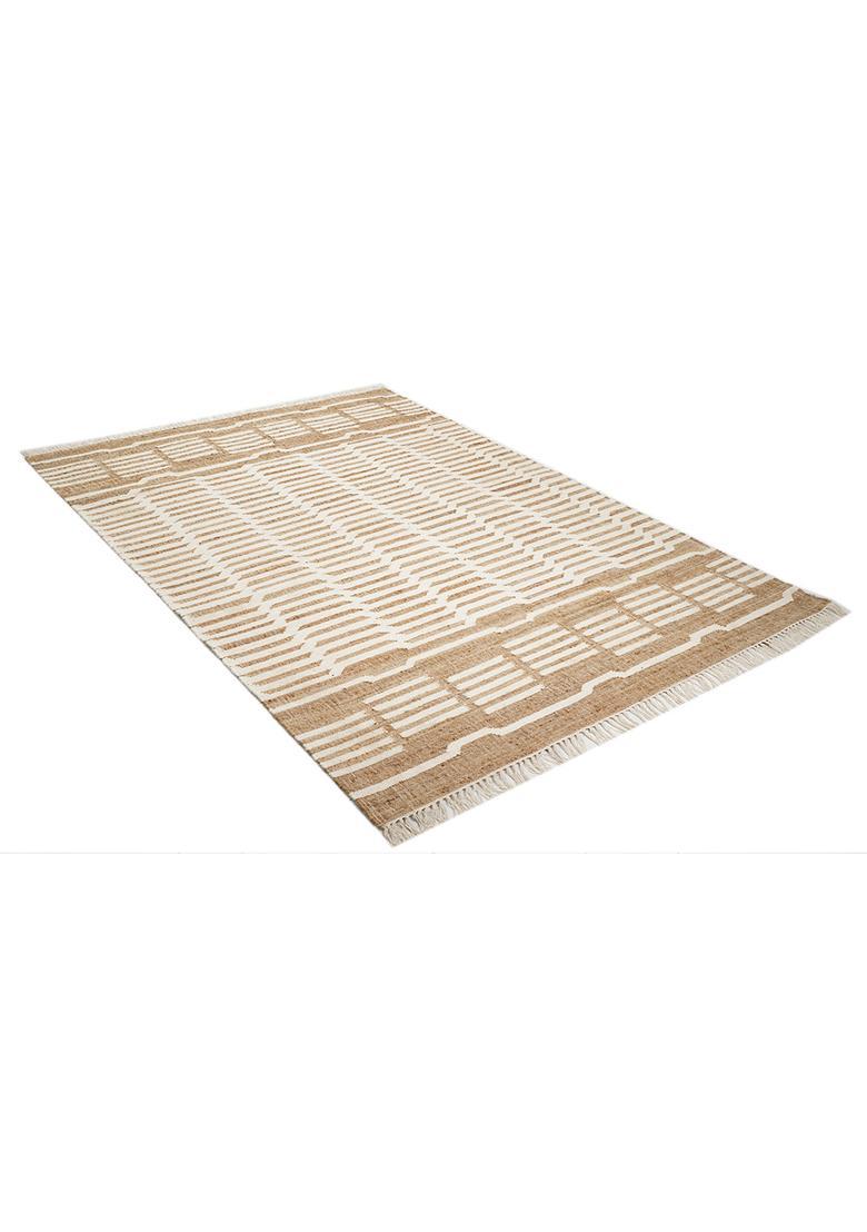 Saffron Rugs Flat Woven Tan Striped Modern Rectangular Wool Area Rug - Indya