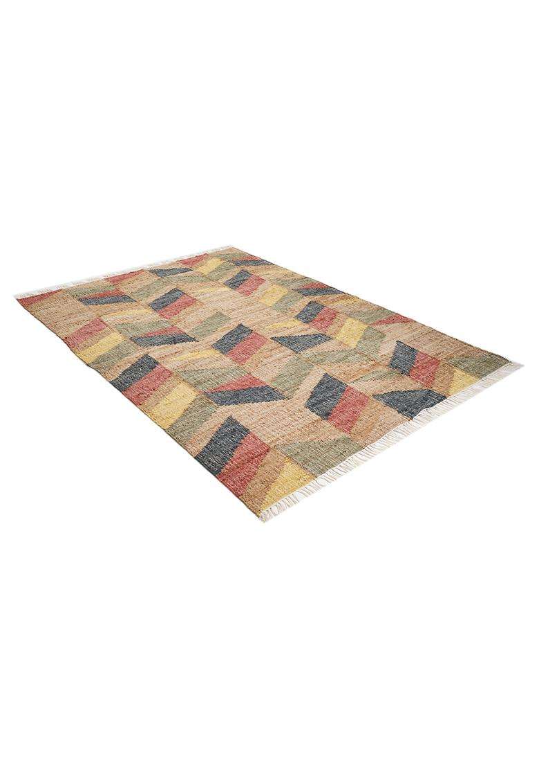 Saffron Rugs Flat Woven Tan Chevron Eclectic Rectangular Wool Area Rug - Indya