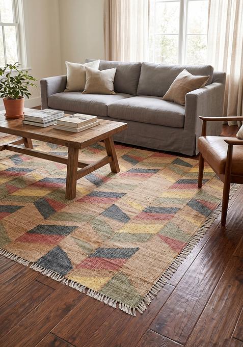 Saffron Rugs Flat Woven Tan Chevron Eclectic Rectangular Wool Area Rug