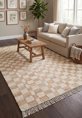 Saffron Rugs Flat Woven Ivory Checkered Contemporary Rectangular Wool Area Rug
