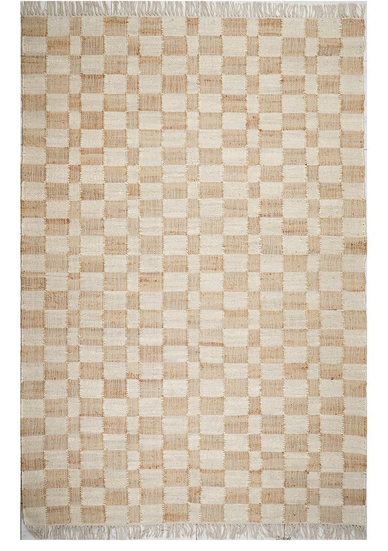 Saffron Rugs Flat Woven Ivory Checkered Contemporary Rectangular Wool Area Rug - Indya