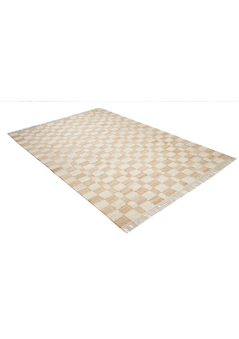 Saffron Rugs Flat Woven Ivory Checkered Contemporary Rectangular Wool Area Rug - Indya