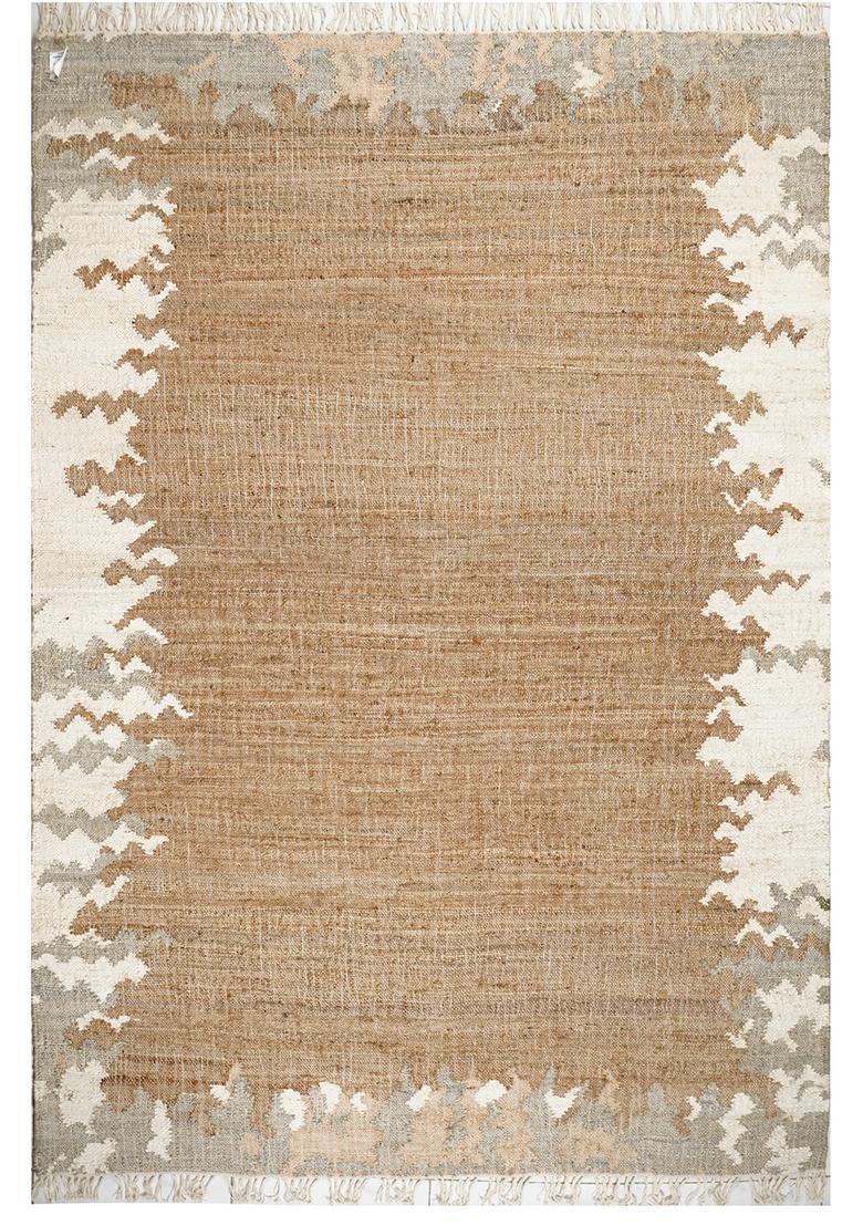 Saffron Rugs Flat Woven Tan Geometric Bohemian Rectangular Wool Area Rug - Indya