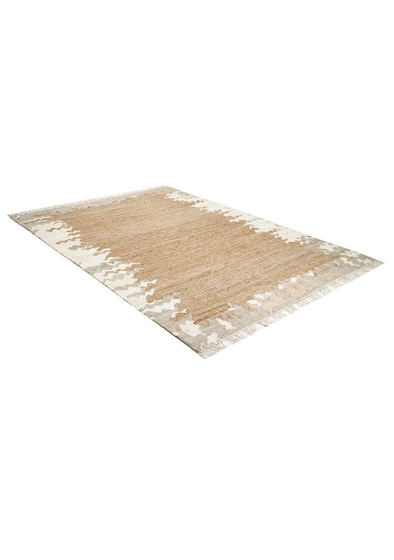 Saffron Rugs Flat Woven Tan Geometric Bohemian Rectangular Wool Area Rug - Indya