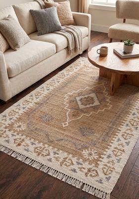 Saffron Rugs Flat Woven Ivory Geometric Bohemian Rectangular Wool Area Rug