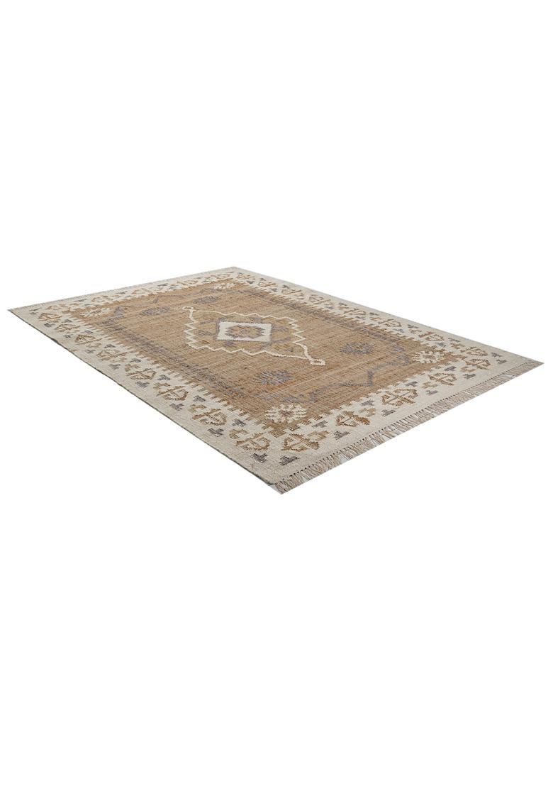 Saffron Rugs Flat Woven Ivory Geometric Bohemian Rectangular Wool Area Rug - Indya