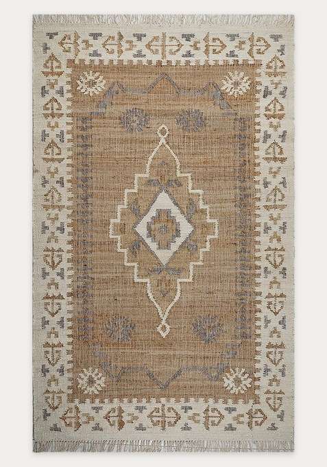 Jute Wool Handmade Ivory Rug | Bohemian Geometric Carpet For Living Room