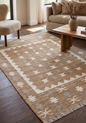 Saffron Rugs Flat Woven Tan Geometric Bohemian Rectangular Wool Area Rug
