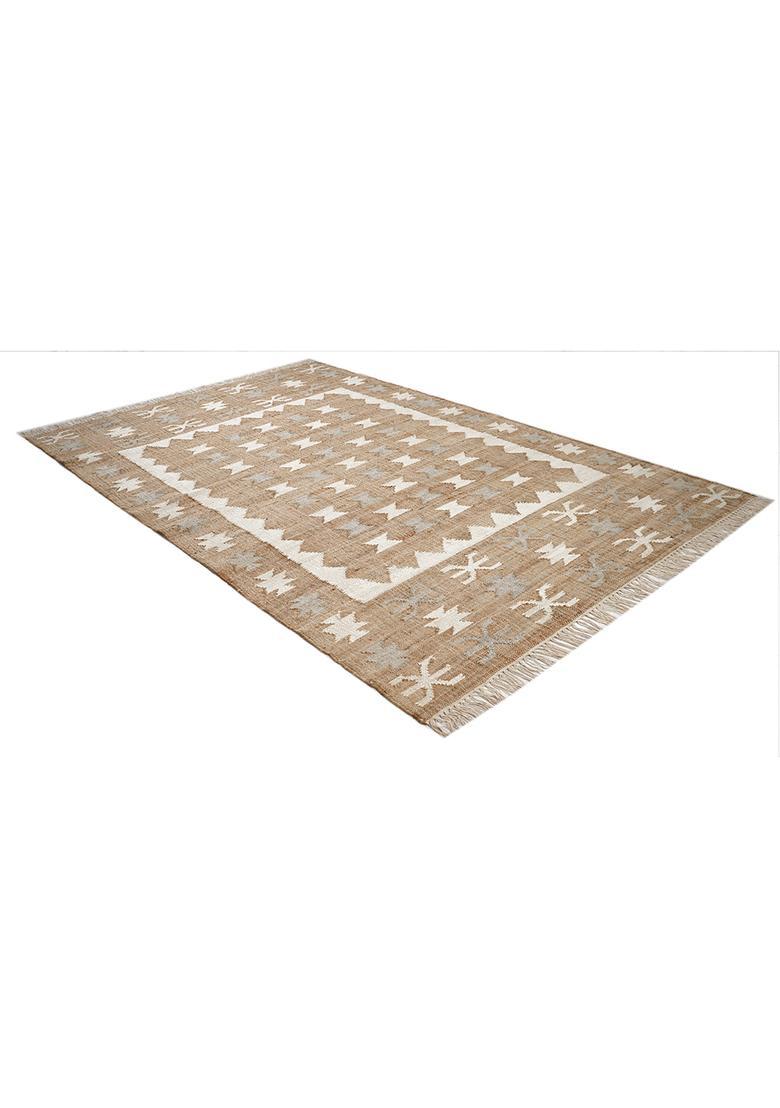 Saffron Rugs Flat Woven Tan Geometric Bohemian Rectangular Wool Area Rug - Indya