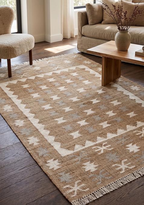 Saffron Rugs Flat Woven Tan Geometric Bohemian Rectangular Wool Area Rug