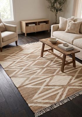 Saffron Rugs Flat Woven Tan Geometric Bohemian Rectangular Wool Area Rug