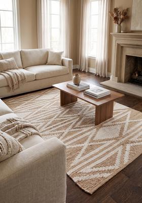 Saffron Rugs Flat Woven Ivory Geometric Bohemian Rectangular Wool Area Rug